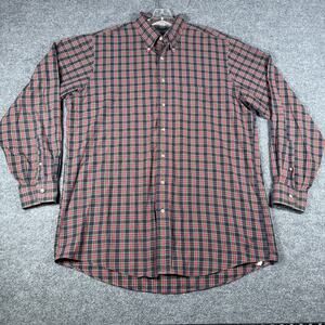 Vintage Lands End Button Up Shirt Mens Tall XXLT Red Green Plaid 100% Cotton USA
